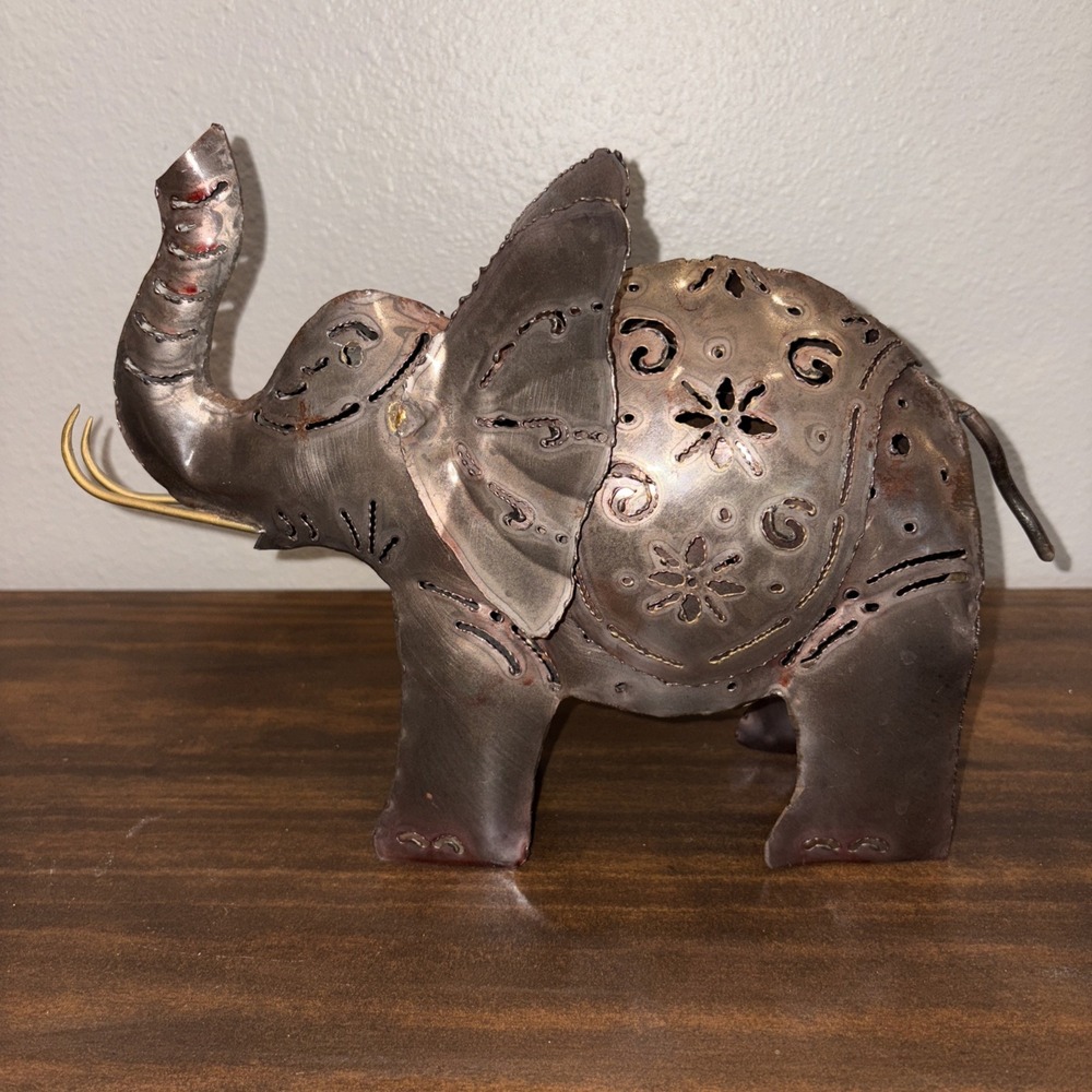 Elephant Tea Light Candle Lantern Rustic
